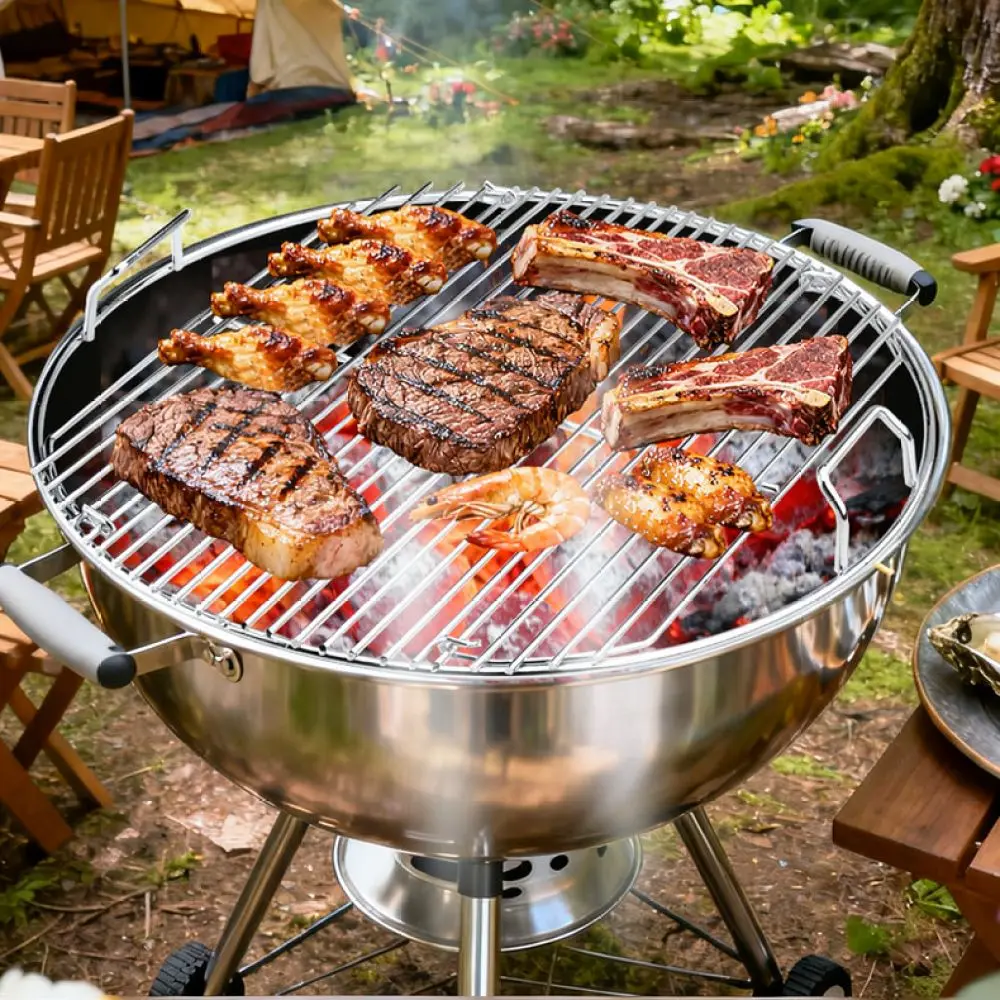 Professional Carbon Steel BBQ Grill Grid 17 Inch Circular Replacement Rack For 22 Inch Kettle Charcoal Barbecue Tool