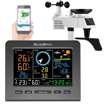 Internet wireless weather station weather forecast temperature pressure humidity wind rain indicator moon expression alarm clock tester