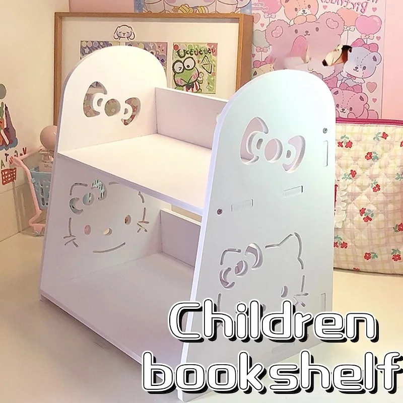 

Sanrio Desktop Storage Rack Cartoon Cinnamoroll Hello Kitty Kuromi Multifunctional Children Bookshelf Double-Layer Storage Shelf