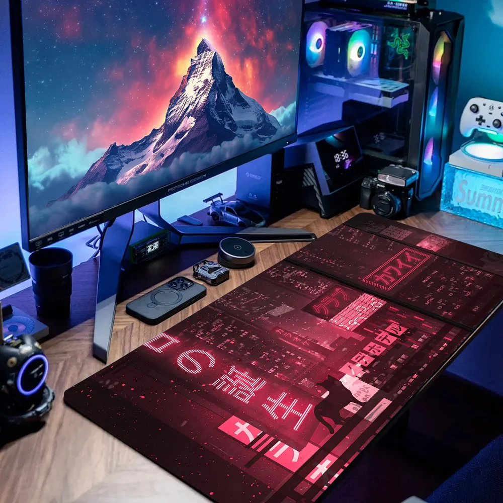 퍼플 네온 시티 게이밍 마우스패드, 일본 책상 매트, 토키 스트리트 확장 애니메이션 마우스 패드, 게이머용 키보드 데스크 매트, 아트 플레이매트 
