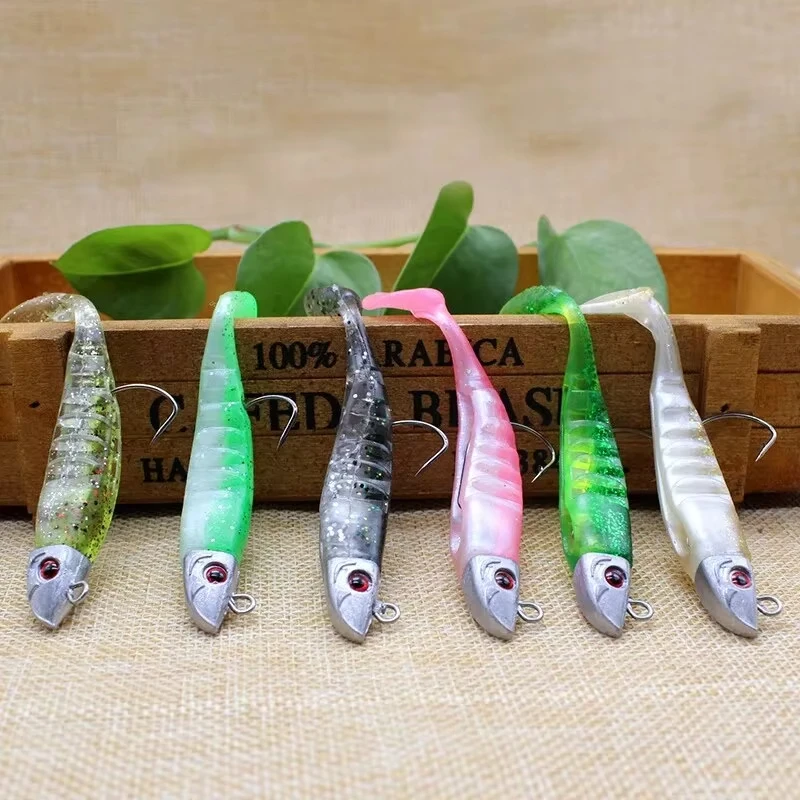 Double Color Lead Hook Soft Bait Fish Type T-tail Soft Bait 13cm/26g & 10cm/15g Crank Hook Lure Wholesale