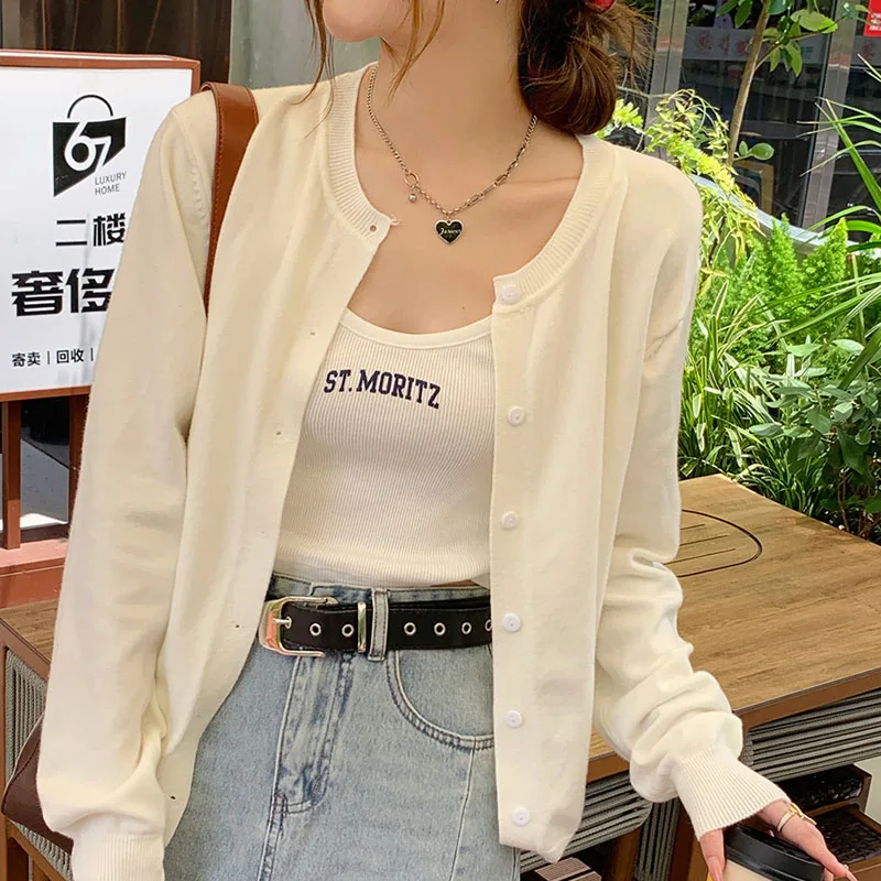 

Knitted Sweater Women Cardigans New Long Sleeve Sueters De Mujer Knit Sweater Cardigan Women Tops O-Neck White Knitwears Q3474
