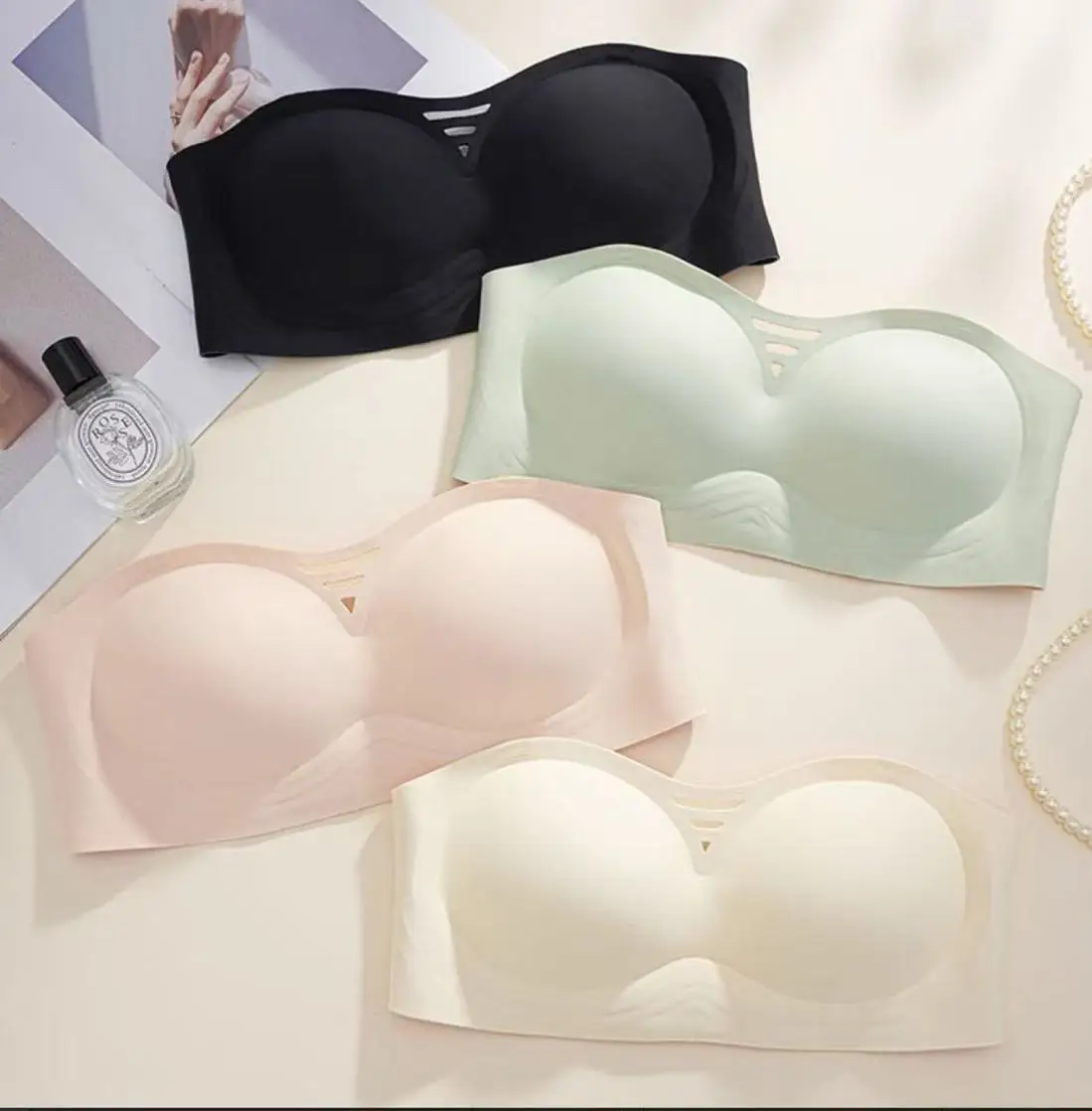 

Women's bra strapless underwear thin non-slip non-marking breasts gathered invisible series breast enlargement jelly bra