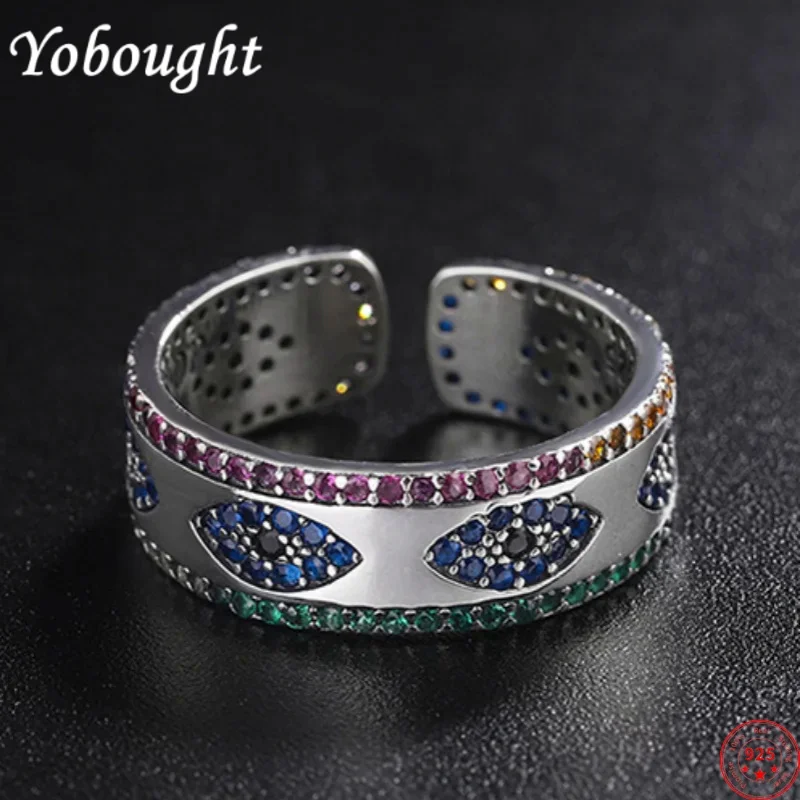 

S925 Sterling Silver Rings For Women New Fashion Devil'S Eye Pattern Inlaid Colored Zircon Punk Jewelry Free Shipping