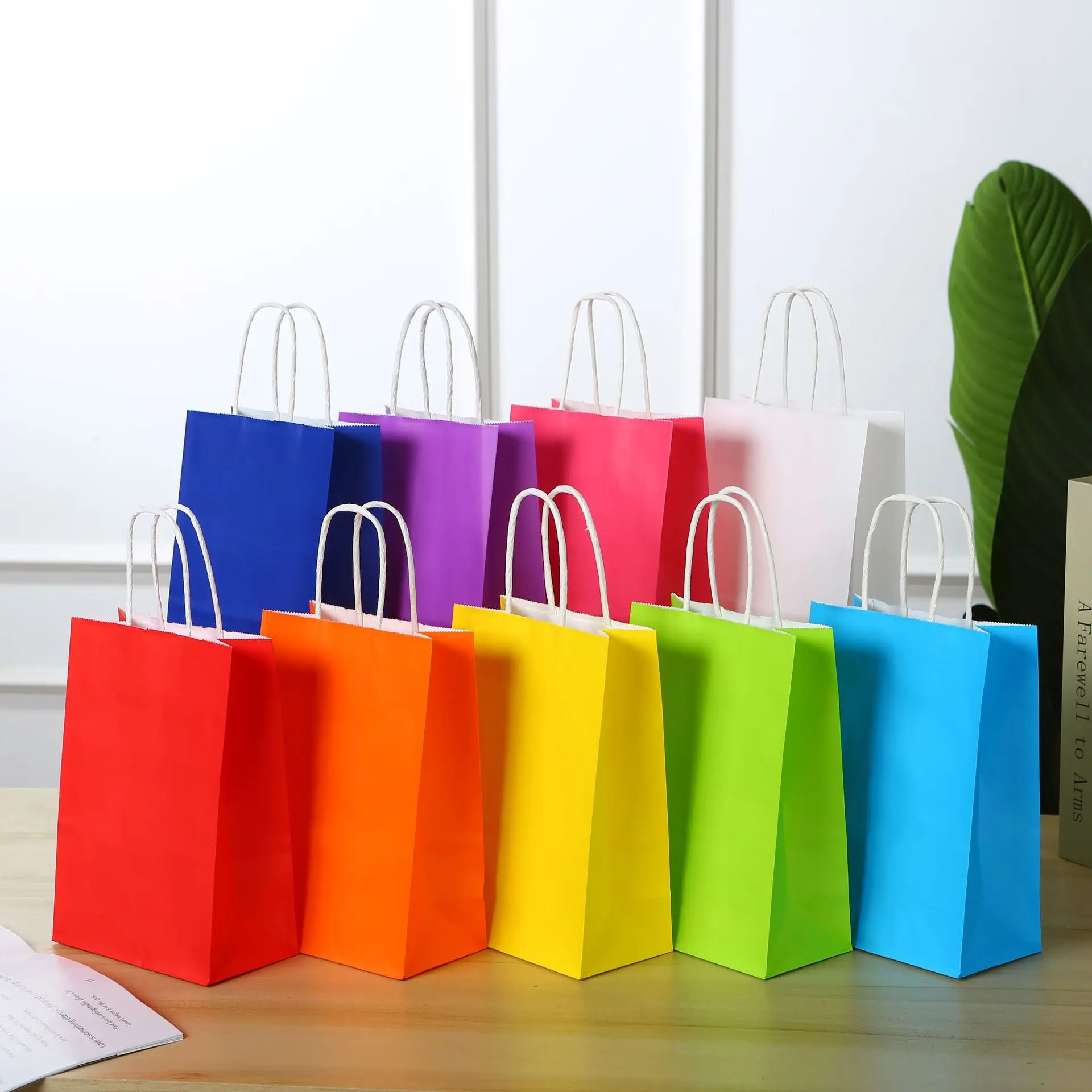 Sacchetti regalo colorati con manici, sacchetti di carta Kraft color caramello per matrimoni, compleanni, articoli per feste e regali, 6 pezzi  15