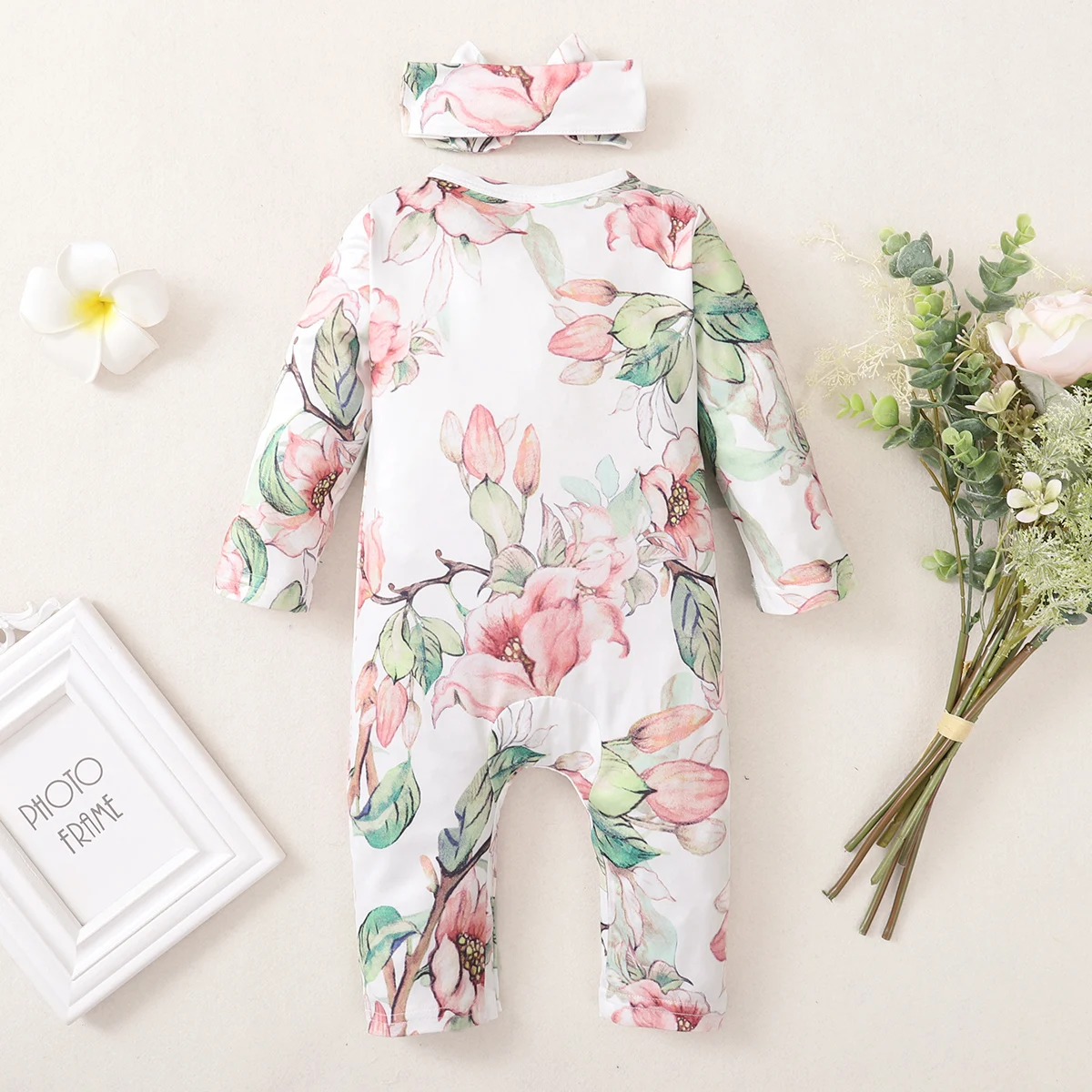 0-18 Month old Lovely Baby Girl Round Neck Bodysuit flower Print and  Spring And autumn Bodysuit Newborn Baby Crawler Suit