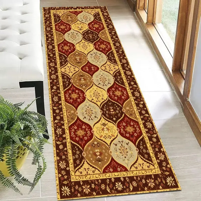 VIKAMA Traditional Oriental Runner Rug Ethnic Patchwork Diamond Non Slip Washable Long Hallway Kitchen Floor Mat