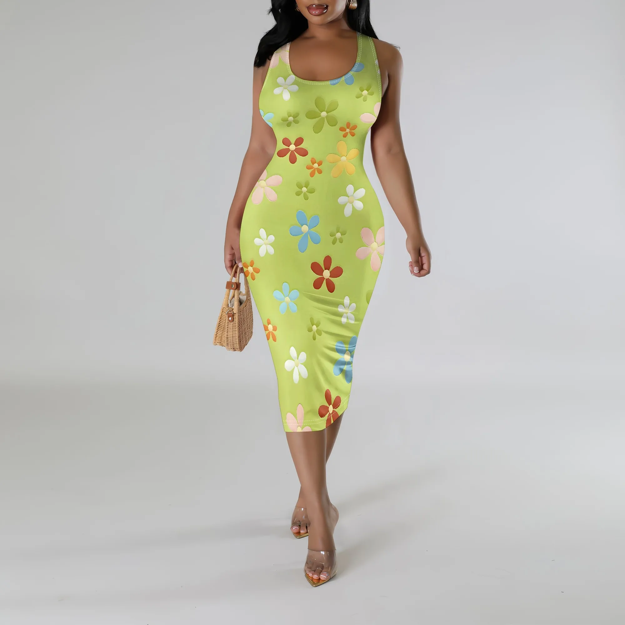 

Nupusa Floral Print Dress for Women Regular Size Summer Casual Sleeveless Midi Dress