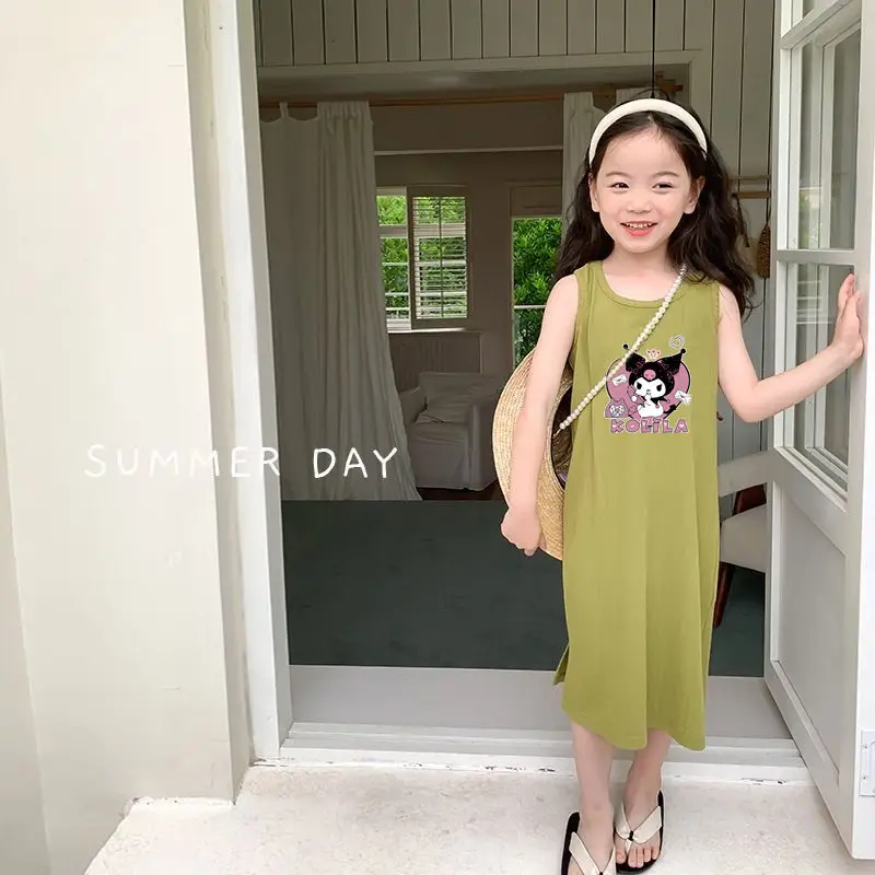 Summer Kuromi Anime Kawaii Sanrio Ins Fashion Sleeveless Shirt Skirt Cute Cartoon Baby Vest Dress Clothes Gifts for Kids