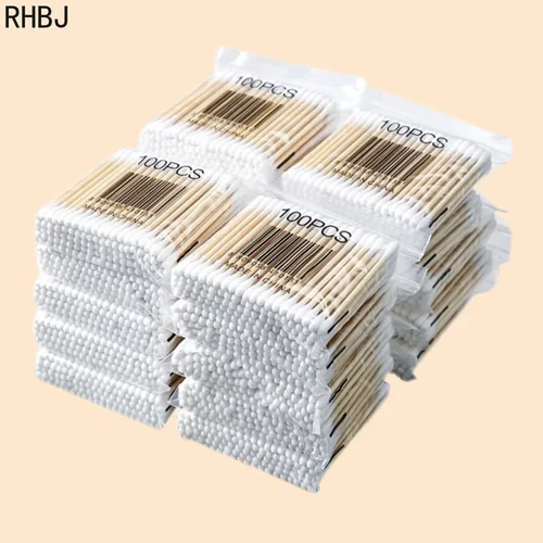 100/300/500/1000 Uds hisopo de algodón de doble cabeza maquillaje de mujer punta de bastoncillos de algodón para palos de madera limpieza de nariz y oídos herramientas de cuidado de la salud