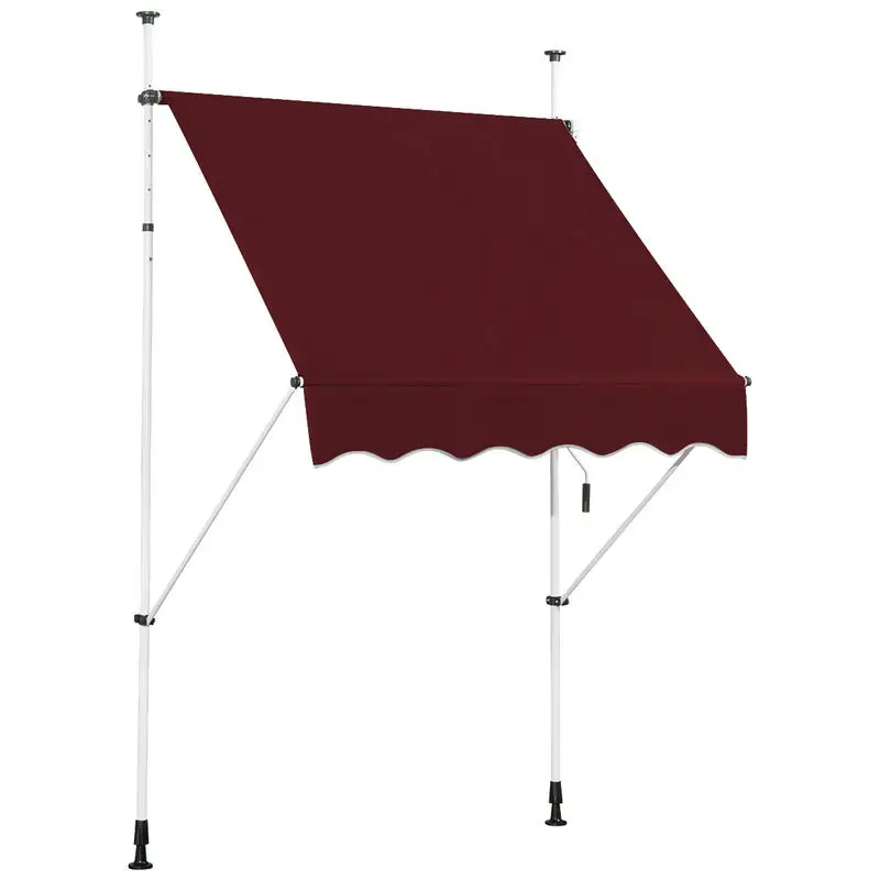 Picture 7: Manual Retractable Awning 150x125CM Adjustable Height 2-3M No Drilling Metal and Fabric for Window Balcony or Garden Red