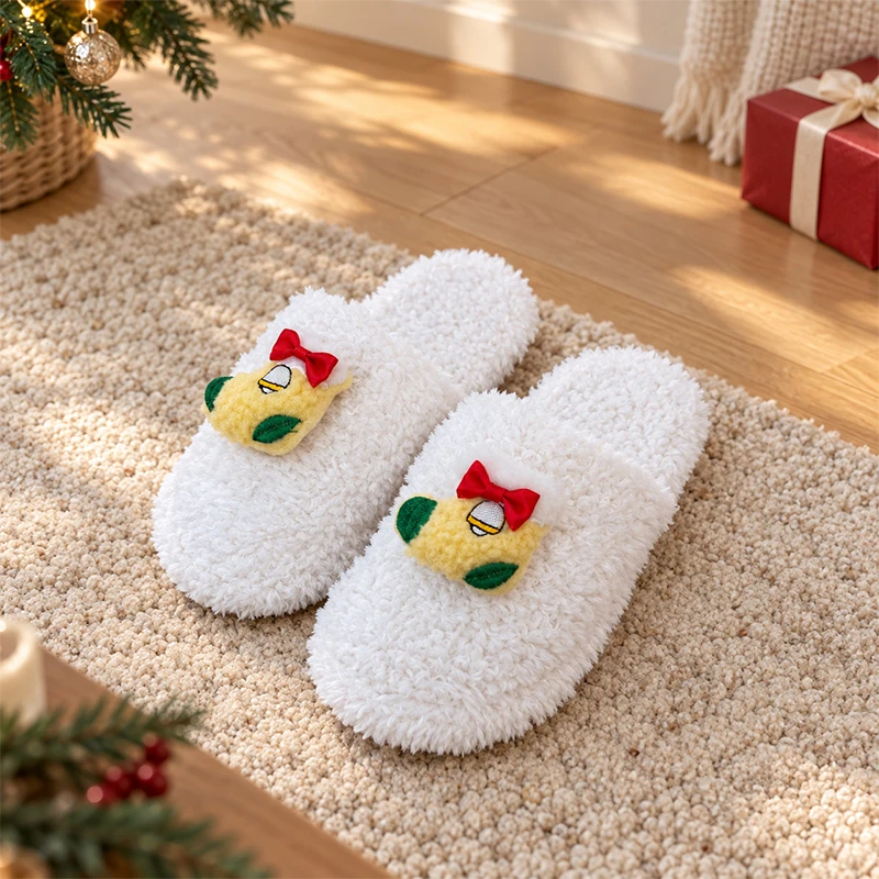 ZUOFU Weihnachts-Plüsch-Hausschuhe für Damen, Herren und Paare, Rentier, Weihnachtsmann, Schneemann, Baum, Glocke, Handschuh, warm, flauschig, rutschfest, für drinnen und zu Hause – Detail 5