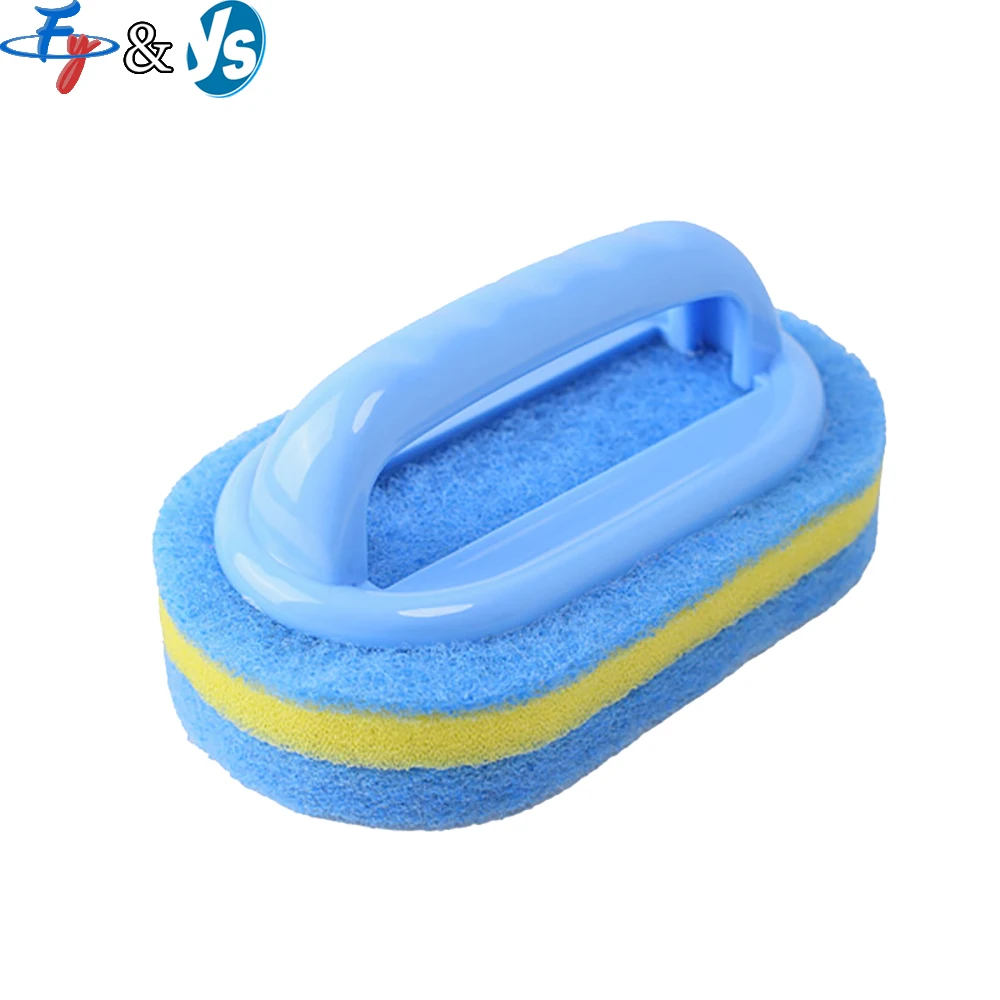 Dual-Sided Cleaning Sponge with Handle, Bathroom & Kitchen Scrub Brush, Non-Scratch Tub Tile Cleaning Sponge