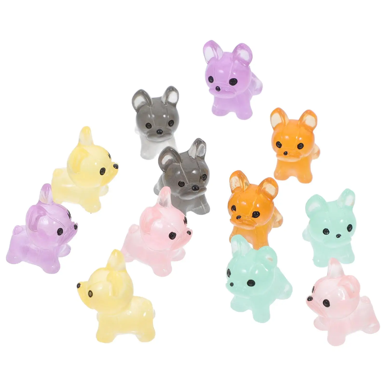 

12pcs Mini Dog Figurines Glow In The Dark Resin Puppy Ornaments Home Decor Tiny Animal Statues For Garden Crafts