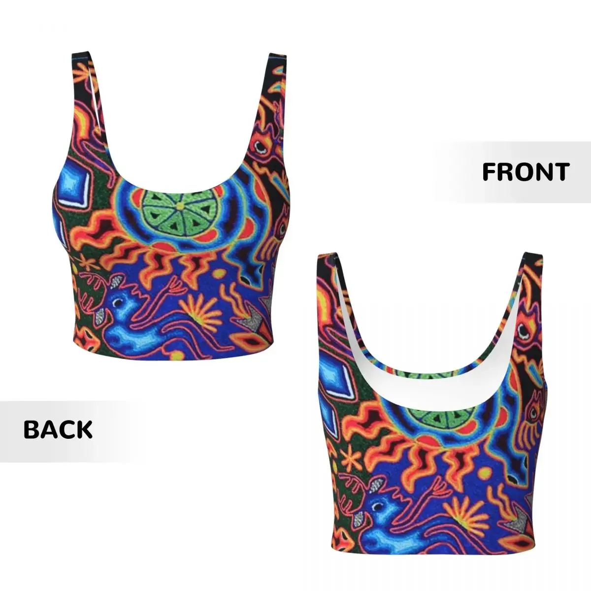 Custom Huichol Dream Women Sports Vest Bra Gym Workout High Impact Yoga Crop Tank Tops