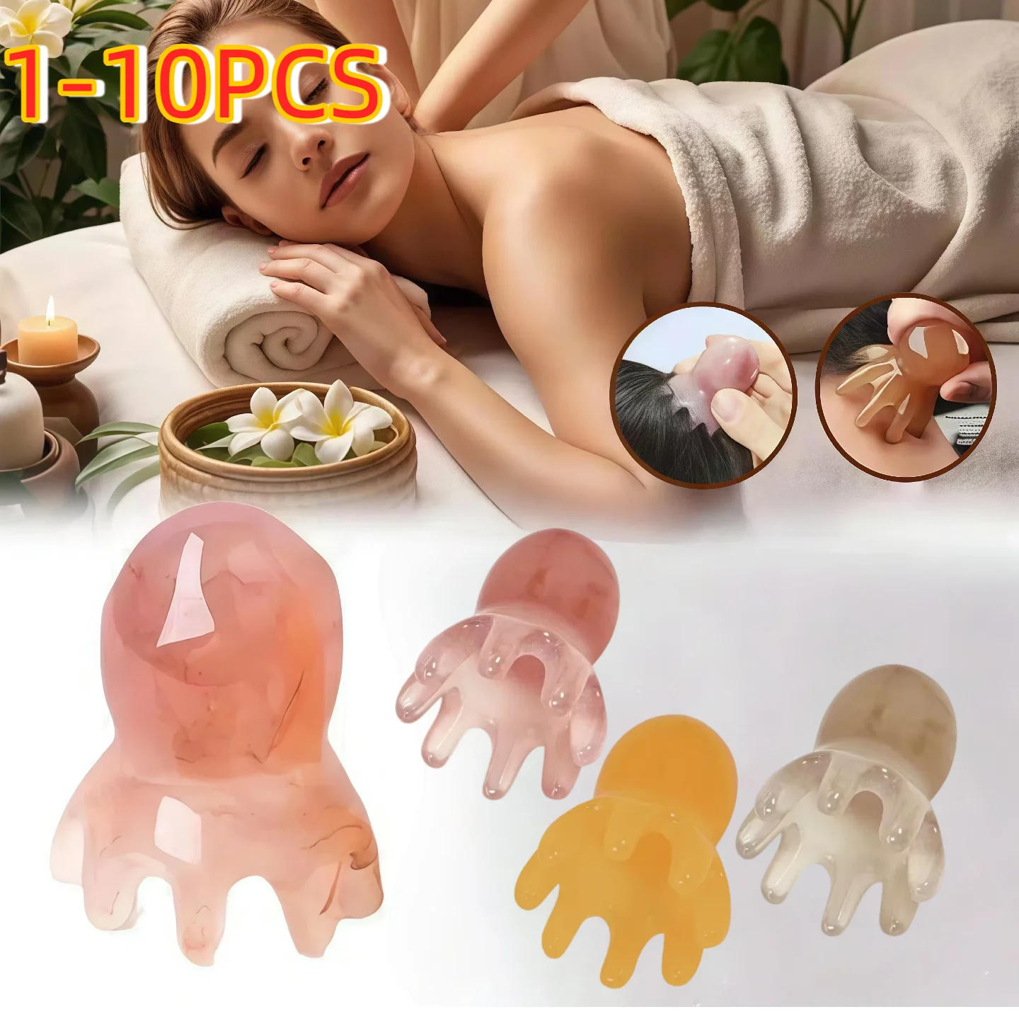 Cute Octopus Scalp Massage Comb (Resin)｜Korean Hair Care, Stress Relief, Anti-Hair Loss, Portable Head Massager for Home&Travel