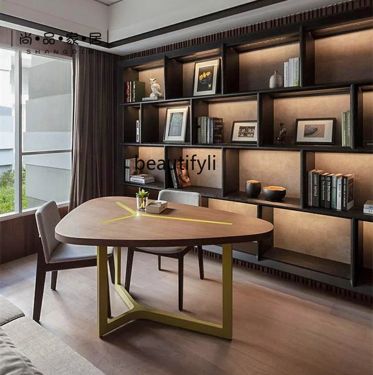 

Designer triangular desk high-end multi-person special-shaped leisure table irregular dining table model room customization