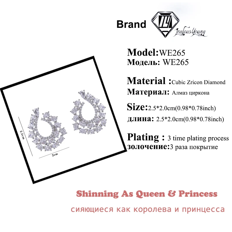 Fashion Noble White Cubic Zirconia Paved Big CZ stud Earrings for Women party wedding earings Brand Jewelry