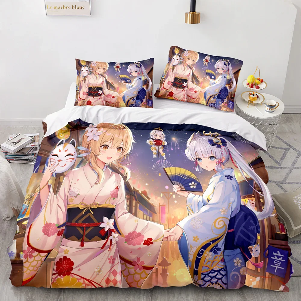 Game Genshin Impact Comforter Bedding Sets Quilt Bed Cover Duvet Cover Pillow Case 2-3 Pieces Sets Kids Adult Size