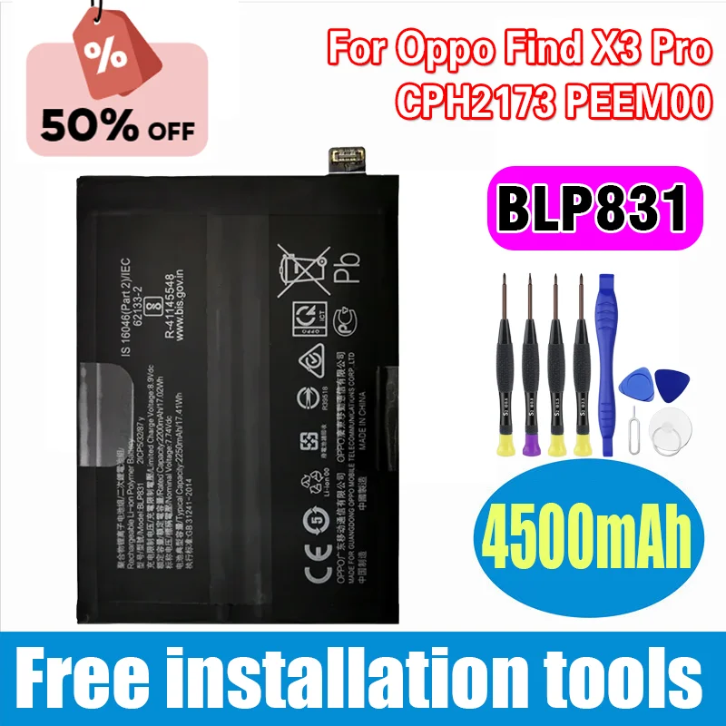 

BLP831 High Quality Phone Replacement Battery for Oppo Find X3 Pro CPH2173 PEEM00 Batteries Fast Shipping+ Free Tools