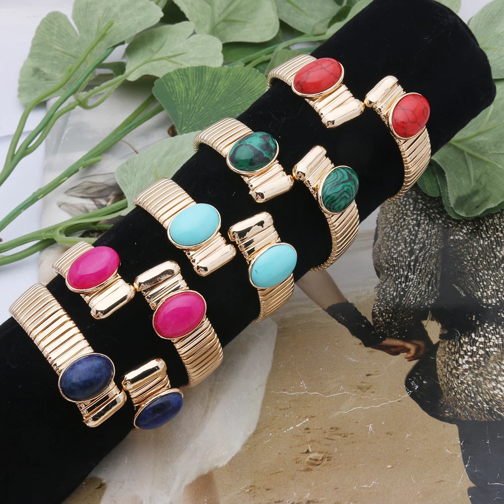 Open Copper Bracelets Exaggerate Boho Pink Blue Stone Women Spring Wholesale Of Fashion Jewelry  Factories bangles for kpop bts