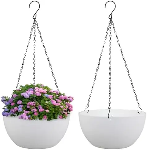 

10-дюймовые подвесные горшки, 2 упаковки белых пластиковых горшков с дренажем и цепочкой для использования в помещении и на открытом воздухе
