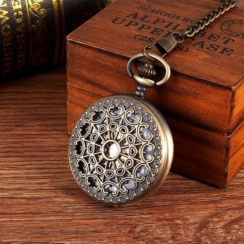 Large bronze spider web pattern mechanical pocket watch hollow retro flip mechanical watch nostalgic pocket watch