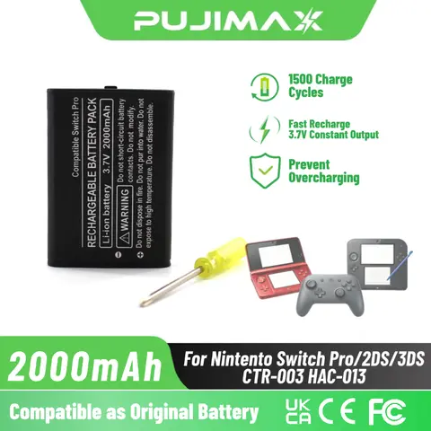 PUJIMAX 2000mAh Battery for CTR-003 HAC-013 for Nintendo Switch Pro Wireless Controller for Nintendo 2DS/3DS Console Battery