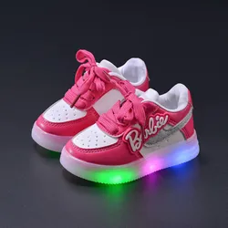 Barbie Shoes Kids LED Shoes Children Tennis Shoes Girls Luminous Sport Shoes Baby Casual Sneakers Cute Lighted Shoes Size 21-30