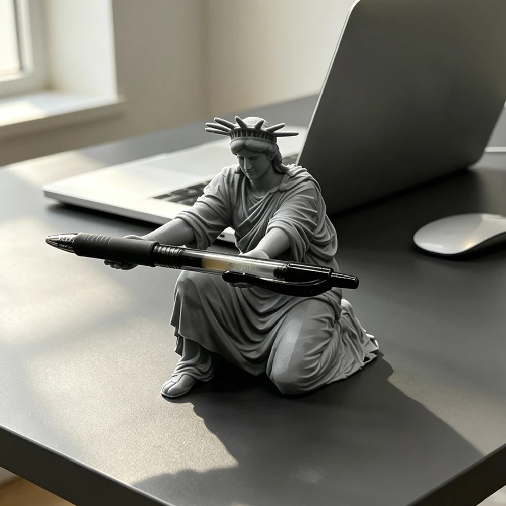 Creative Liberty Sculpture Pen Holder 3D Printed Kneeling Figurine Pencil Rack Unique Desk Ornament Office Stationery Decor Gift