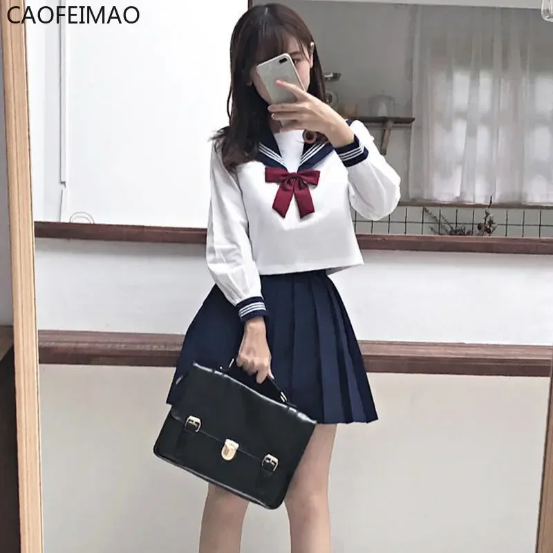 

제복 Japanese Style S-2xl Student Girls School Uniforms Girls Navy Costume Women Sexy Navy JK Suit Sailor Blouse Pleated Skirt New