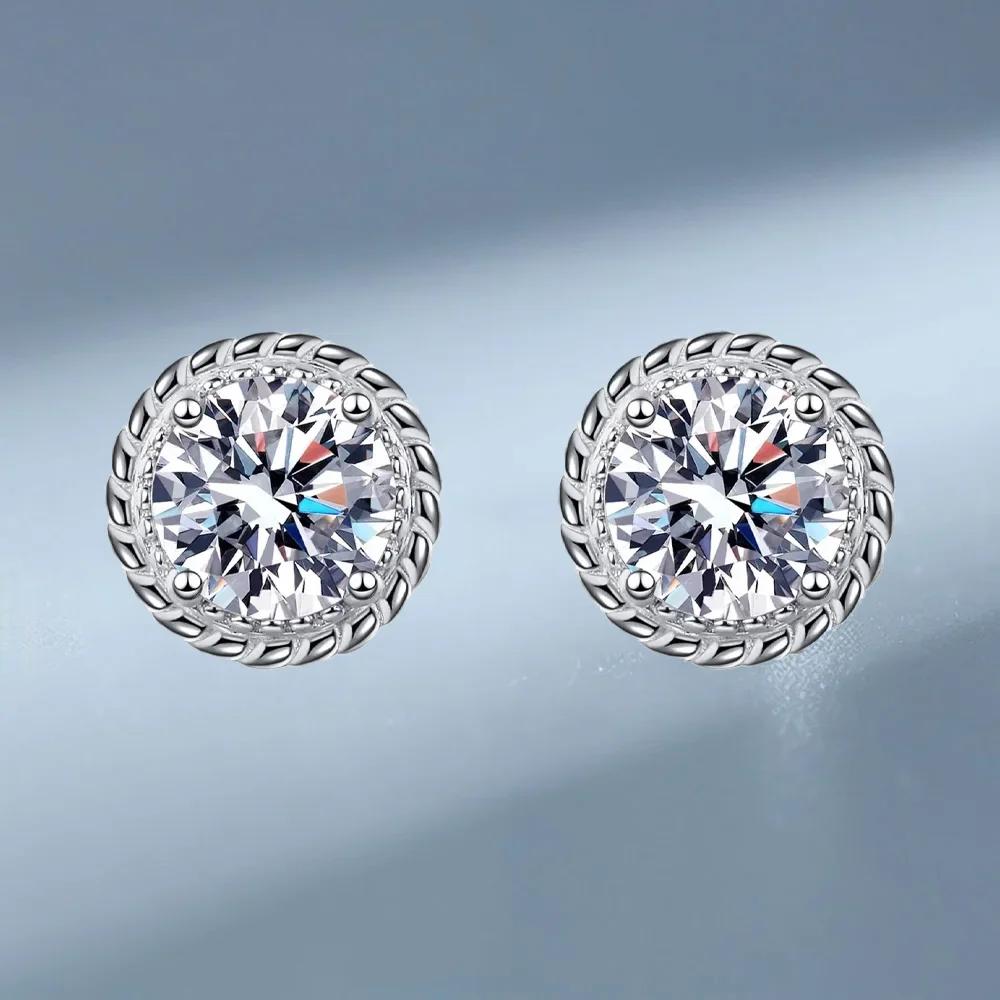 

1-2ct Moissanite Platinum Compact Windmill Stud Earrings for Women, Small Four Claw Earrings Pt950 Wedding Fine Jewelry Gift