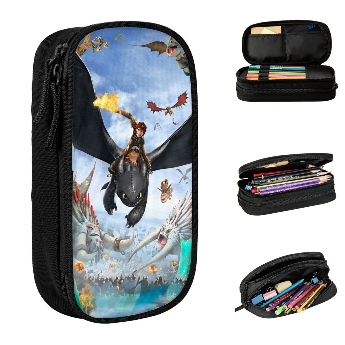 Train Dragon Toothless Accessories Pen Box Large-capacity Kids School Supplies Pencil Box Amazing Gift