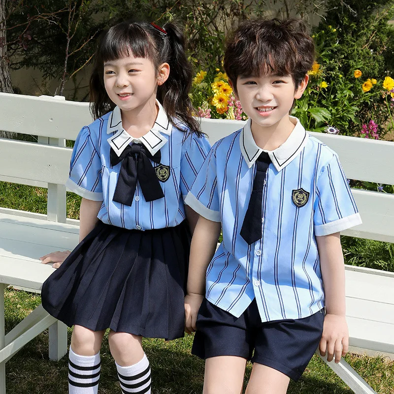 

British Kindergarten Suit Summer Striped T-shirts Senior Class Graduation Photo Business Attire Primary School Childrens Suit