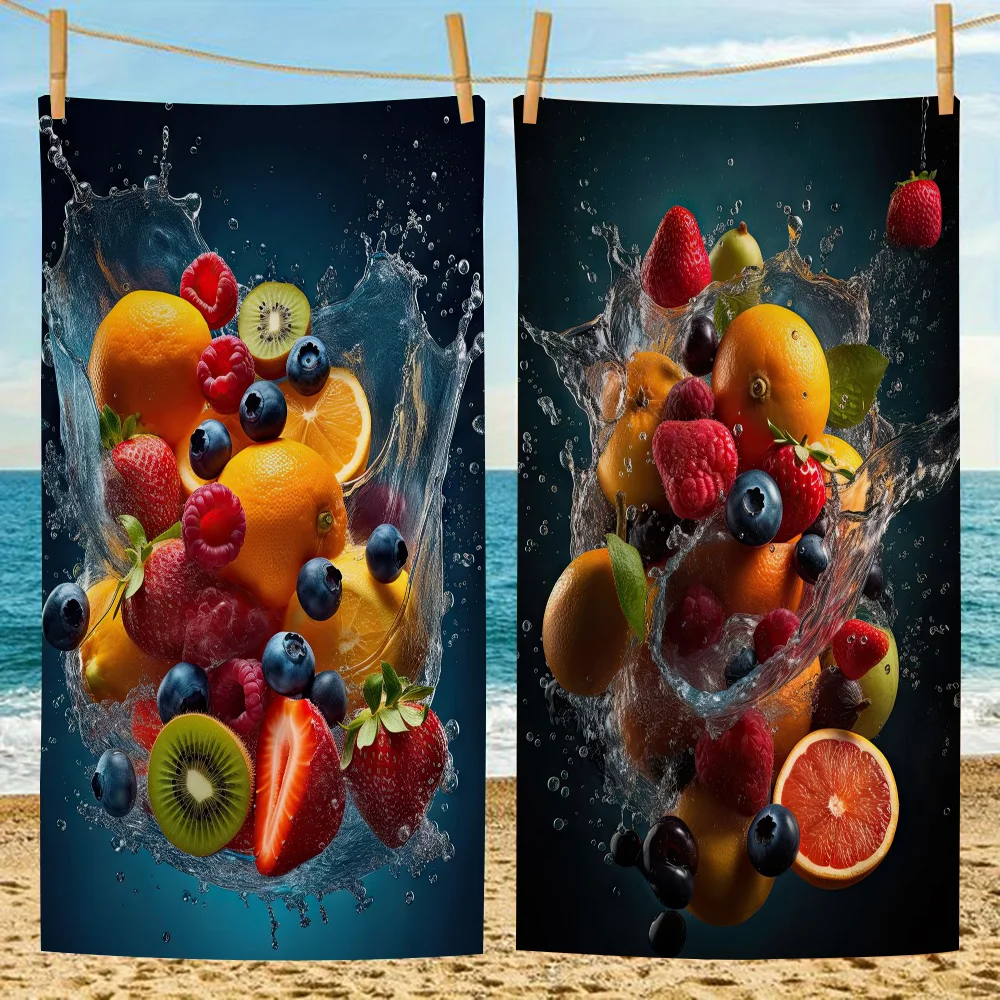 

Natural Fresh Fruits Splash Beach Towel Colorful Bath Towels For Girl Microfiber Quick Dry Custom Sand Free Beach Yoga Spa