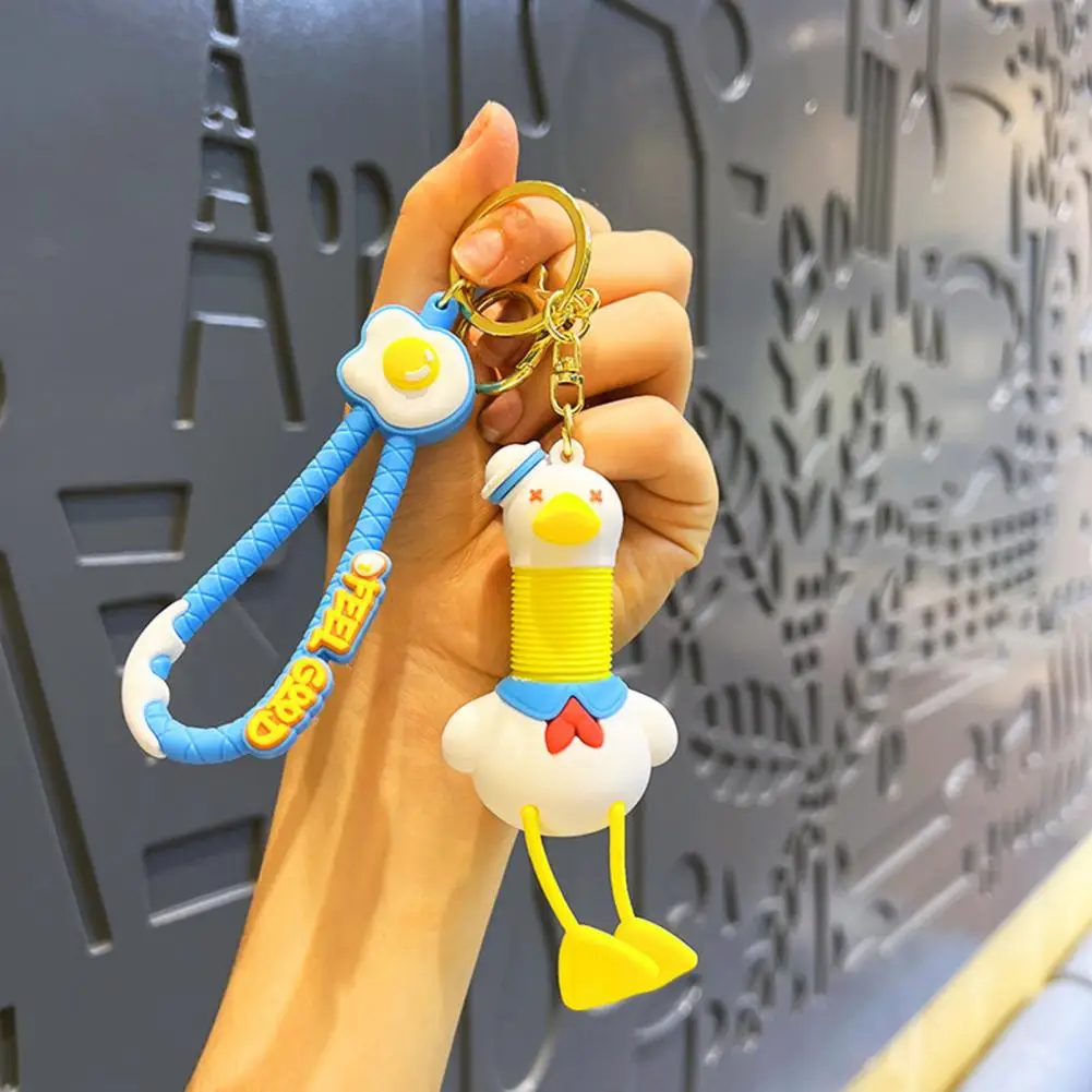 Portable Duck Keychain Cute Duck Design Keychain with Telescopic Lanyard Cartoon Charm Keyring for Backpack Decoration for Kids