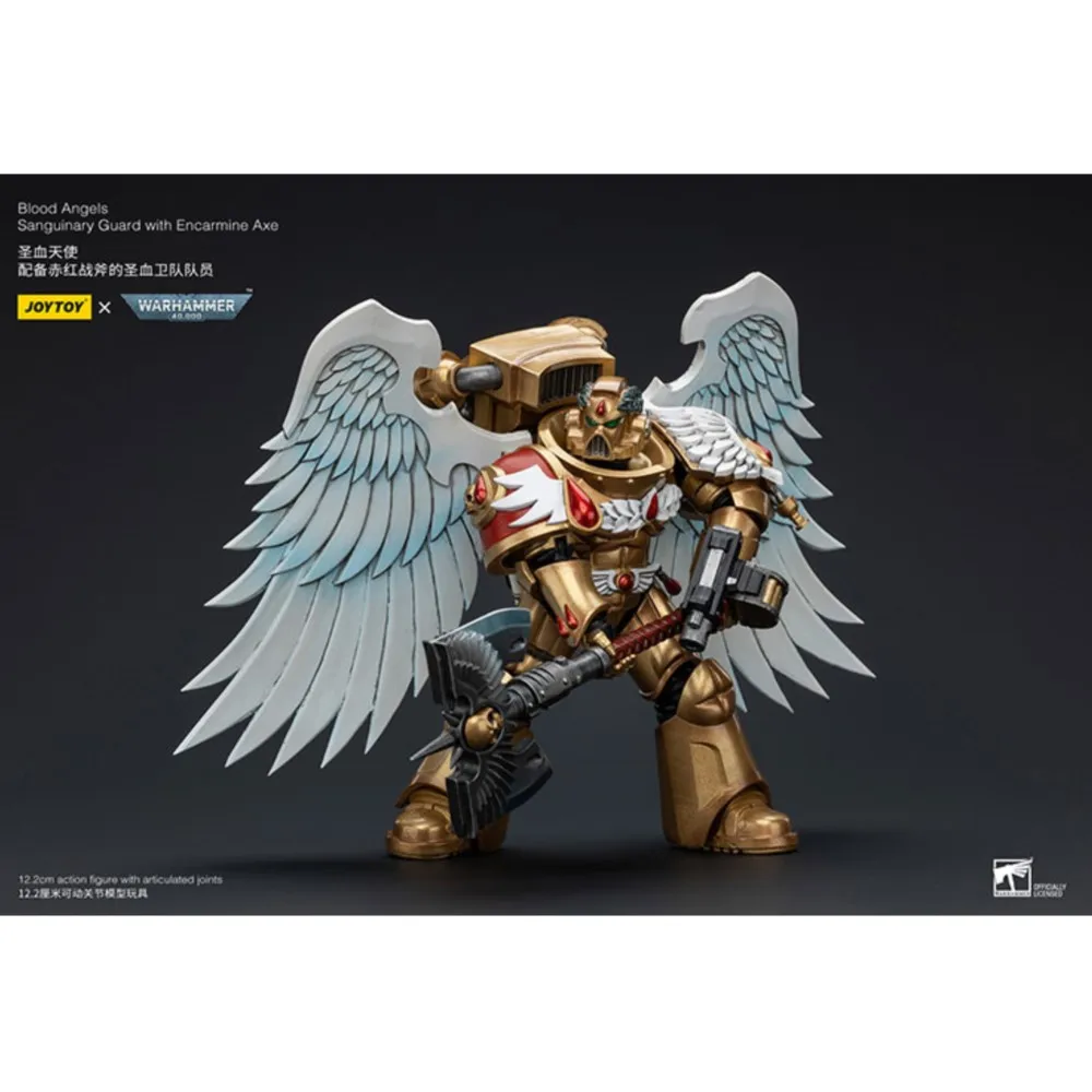 JOYTOY Warhammer 40K บลัดแองเจิลส์ ซันกัวร์นารี การ์ด พร้อมขวานเอนคาร์ไมน์ ฟิกเกอร์แอคชั่น ของสะสม ตุ๊กตา ของเล่นตกแต่ง