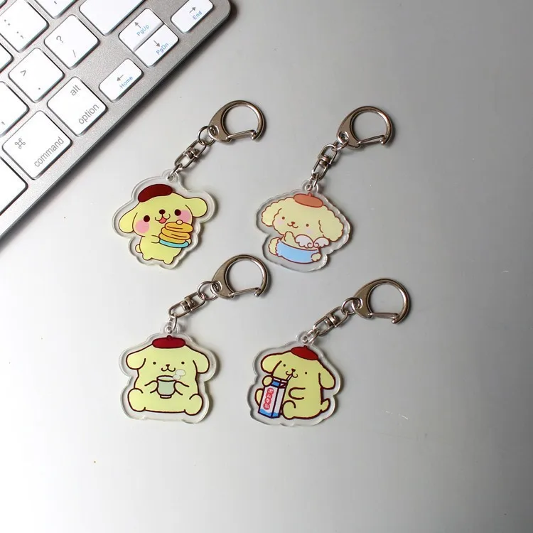 Pompompurin 귀여운 Q 버전 만화 주변기기 양면 투명 아크릴 키 체인 액세서리 참 친구 소녀 선물