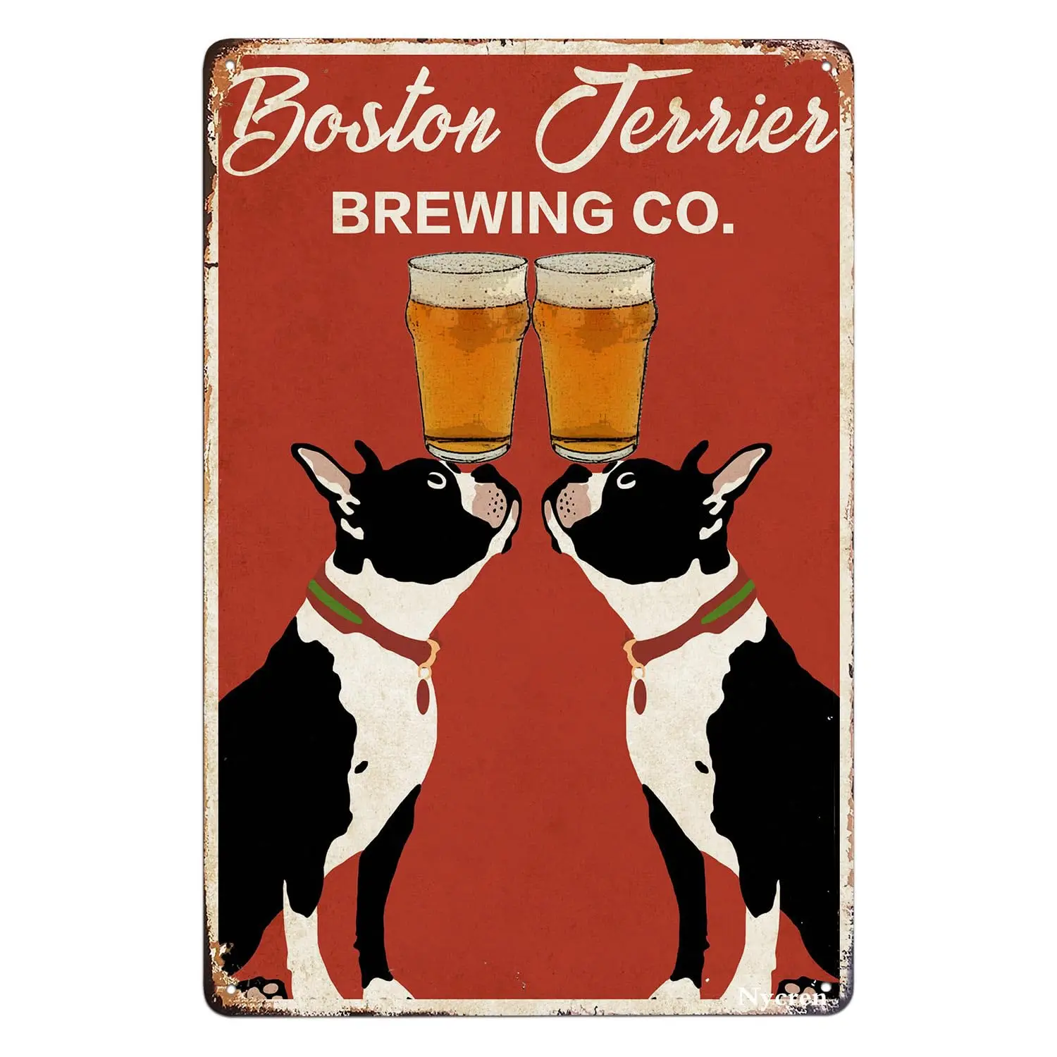 Boston Terrier Dog Funny Metal Tin Sign Brewing Beer Rustic Decor Vintage Sign Home Kitchen Diner Restaurant Bar Cafe Club Cave