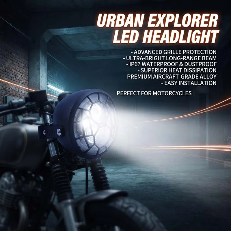 

LED Motorcycle Headlight 24-84V Wide Beam Headlamp 4-Pin Plug With Horn Ambient Light Long Lifespan For E-Scooter Motorbike