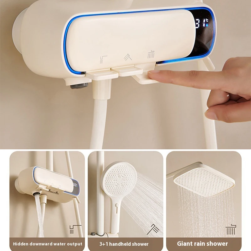 Bathroom Shower System Set Multifunctional Piano Keys Intelligent Temperature Digital Display Household Pressurize Shower Set
