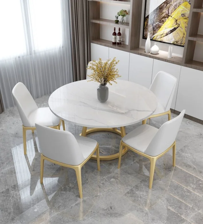 

Modern Light Luxury Dining Table and Chairs Set with Marble Top