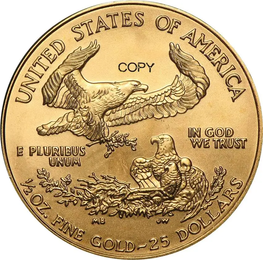 United States US 2002 $25 25 Dollars Half Ounce American Gold Eagle Bullion Coinage USA Liberty Gold Brass Metal Copy Coin