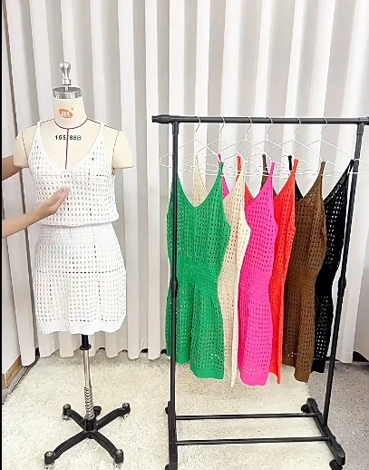 Femmes ample trou robe été sans manches dentelle tricot tricoté Embriory Crochet plage élégant Boho décontracté Sexy robes mi-longues