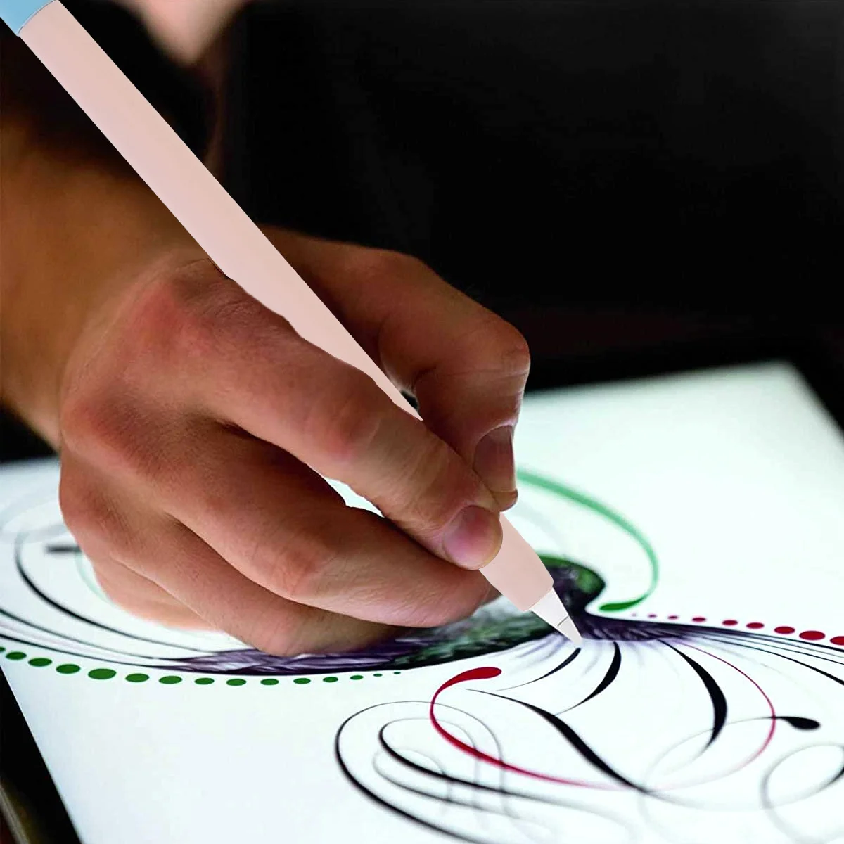 غطاء قلم ستايلس من السيليكون المتوافق مع قلم رصاص 2 لون حماية كاملة غير قابل للانزلاق وقبضة القلم