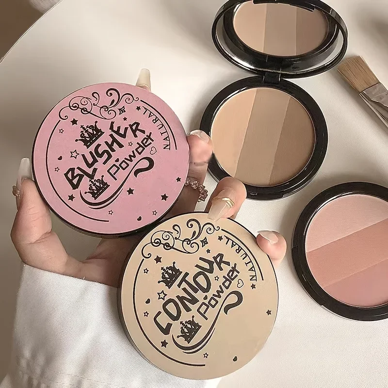 Paleta de recorte gris de 3 colores, paleta de contorno iluminadora de rubor mate, paleta de Maquillaje facial multiuso para resaltar rubor de contorno
