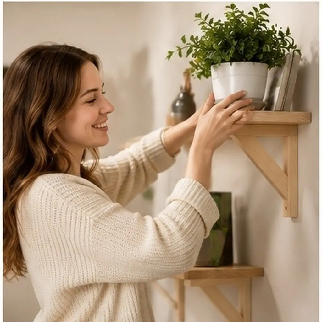 Wooden Floating Shelf Bracket Triangle Wall Mounted Shelf Support Bracket Solid Wood Material Heavy Duty Stable Long Term Use
