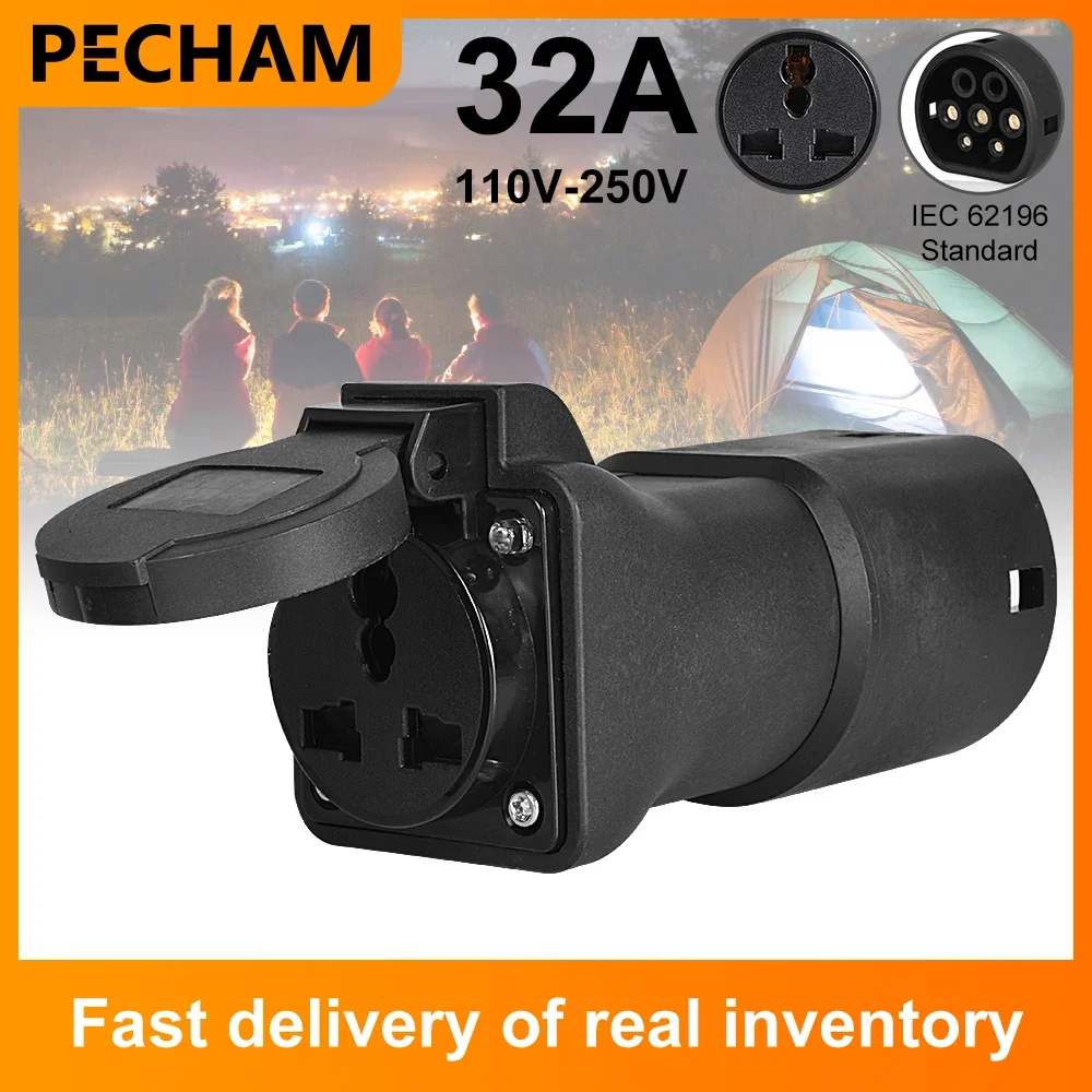 

1PC Electric Car Side Discharge Cable Plug EV Type2 16A Discharge Adapter For Outdoor Camping Electricity Charging Socket Outlet