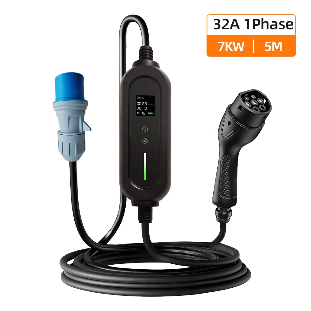 EVSELink EV-oplader Type2 3,5 kW 16A 1-fase draagbaar opladen 7 kW Wallbox-laadstation 3,5 m 5 m kabel voor elektrisch voertuig