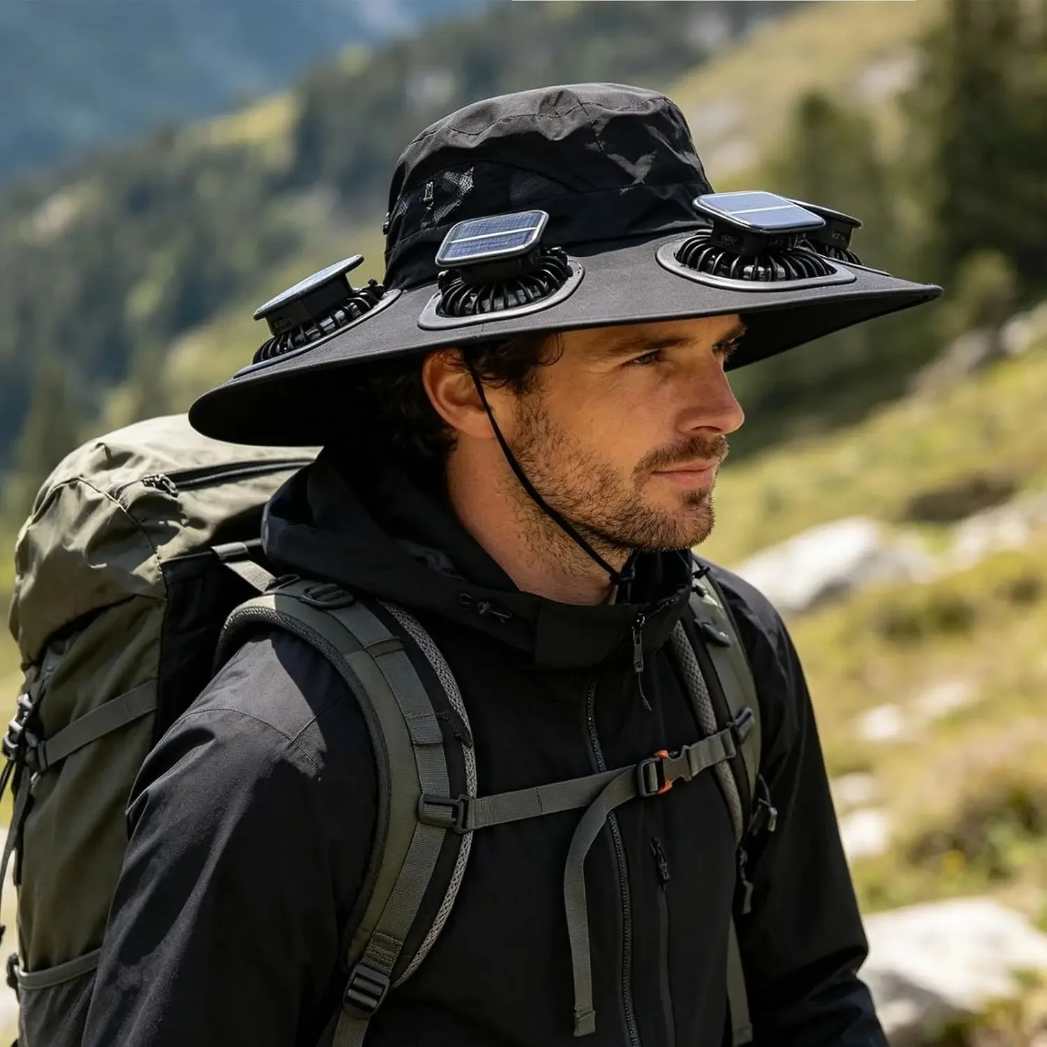 Hot 6 Fans Solar Fan Hat Breathable UV Protection Wide Brim Sun Cap Summer Fan Visor Cap for Men Outdoor Hiking Camping Fishing